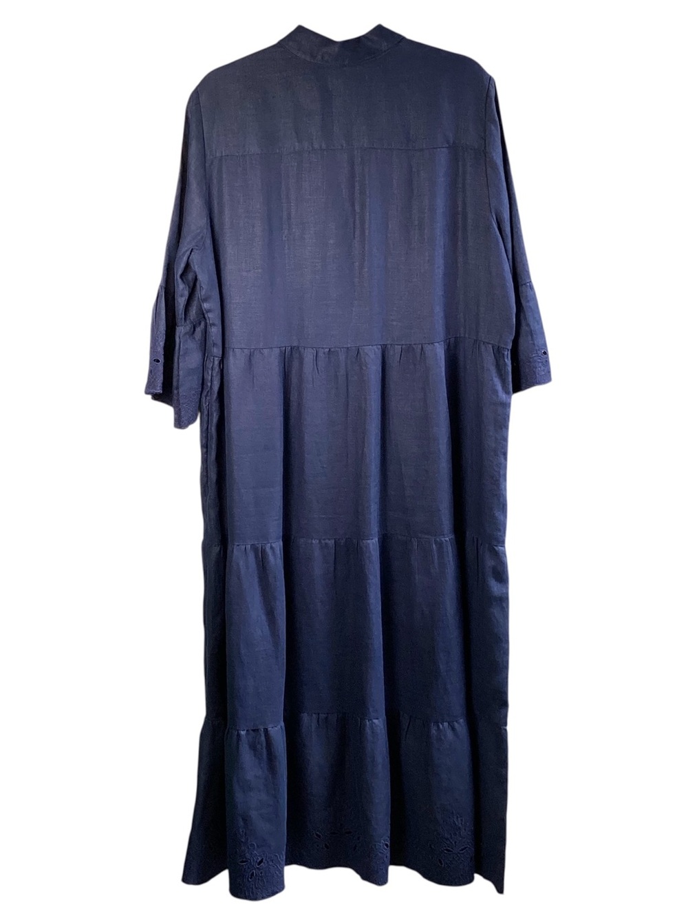 Chico’s 100% Linen Midnight Navy Button-Front Tiered Maxi Dress - Picture 5 of 10